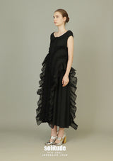 Black Asymmetrical Ruffles Dress
