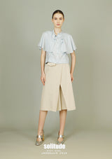 Beige Pleated Midi Culottes