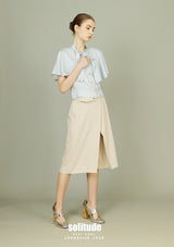 Beige Pleated Midi Culottes
