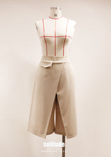 Beige Pleated Midi Culottes