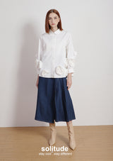 Whtie Flowers Sleeves Shirt