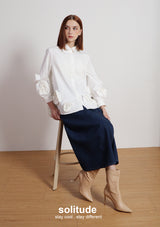 Whtie Flowers Sleeves Shirt