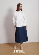 Whtie Flowers Sleeves Shirt