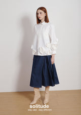 Whtie Flowers Sleeves Shirt