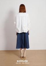 Whtie Flowers Sleeves Shirt