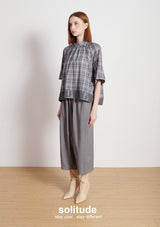 Grey Stand Collar Plaid Top