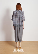 Grey Stand Collar Plaid Top