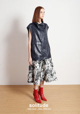 Navy Faux Leather Sleeveless Jacket