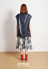 Navy Faux Leather Sleeveless Jacket