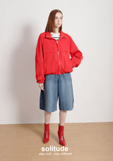 Red Zip Up Oversized Nylon Jacket