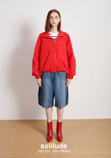 Red Zip Up Oversized Nylon Jacket