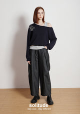 Navy Double Layers Beaded Top