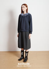 Navy Ruffles Neck Knitted Top