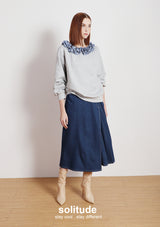 Grey Ruffles neck Knitted Top