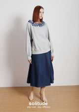 Grey Ruffles neck Knitted Top