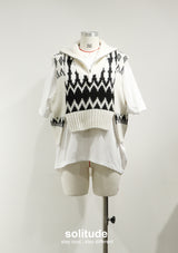 Zip Up Wool Top with White Tee Set