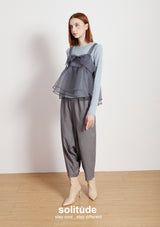 Grey Bowknot Vest with Long Sleeves Tee Set