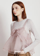 Light Pink Bowknot Vest with Long Sleeves Tee Set