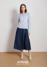 Navy Washed Denim Long Skirt