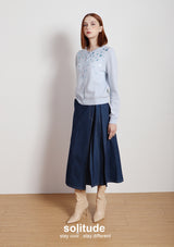 Navy Washed Denim Long Skirt