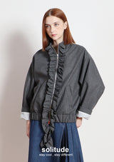 Charcoal Ruffles Zip-up Wool Jacket