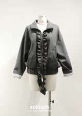 Charcoal Ruffles Zip-up Wool Jacket