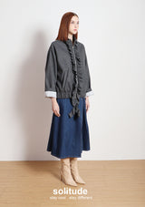 Charcoal Ruffles Zip-up Wool Jacket