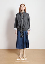 Charcoal Ruffles Zip-up Wool Jacket