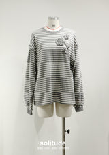 Grey Striped Flowers Top