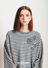 Grey Striped Flowers Top