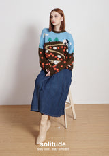 Blue Garden Patterned Wool Top