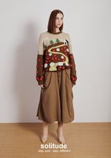 Beige Garden Patterned Wool Top