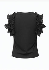 Black Ruffles Cropped Tank Top