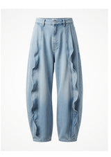 Heavy Washed Denim Ruffles Denim Pants