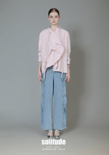 Heavy Washed Denim Ruffles Denim Pants