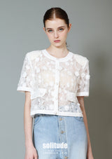 White Sheer Beaded Applique Top