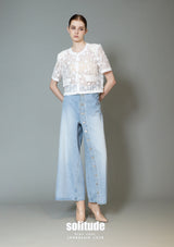 White Sheer Beaded Applique Top