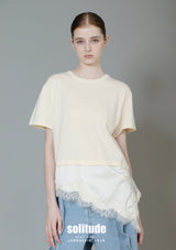 Beige Lace Hems Knitted Top