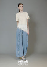 Beige Lace Hems Knitted Top