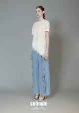 Beige Lace Hems Knitted Top