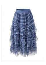 Royal Blue Checkered Tulle Skirt