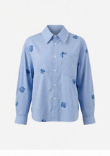 Blue Checkered Embroidered Long Sleeve Shirt