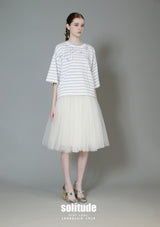 White Striped Print with Hand-sewn Peals