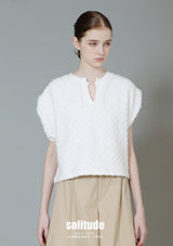 White Wide Shoulder Knitted Top