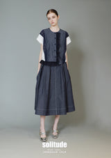 Navy Lace Mixed Woven Top