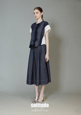 Navy Lace Mixed Woven Top