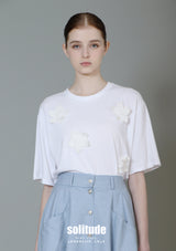 White 3D Flowers Patches Tee