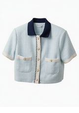 Aqua Pearl Button Tweed Jacket