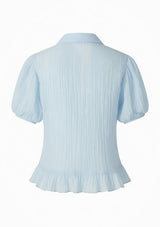 Blue Gathered Short Sleeves Top