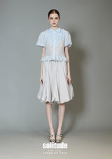 Blue Gathered Short Sleeves Top